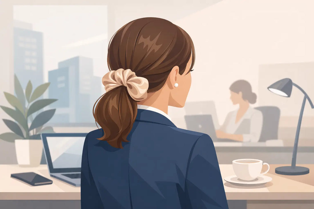Ein Satinhaargummi elegant im Büro tragen