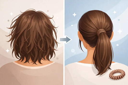 Vorher nachher mit haarschonendem Haargummi