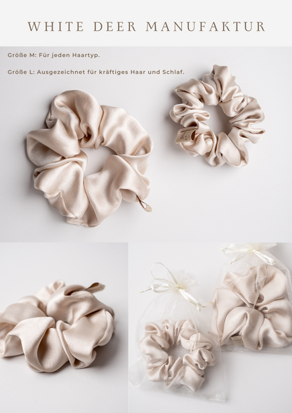 Satin-Scrunchie Champagne – Produktinformationen und Stylingübersicht