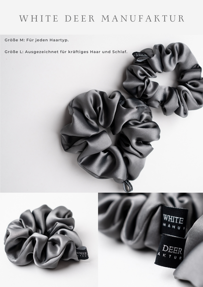 Satin-Scrunchie Anthrazit – Produktinformation und Stylingübersicht