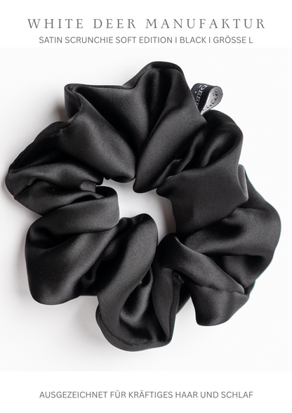 Satin-Scrunchie Schwarz, Größe L – White Deer Manufaktur